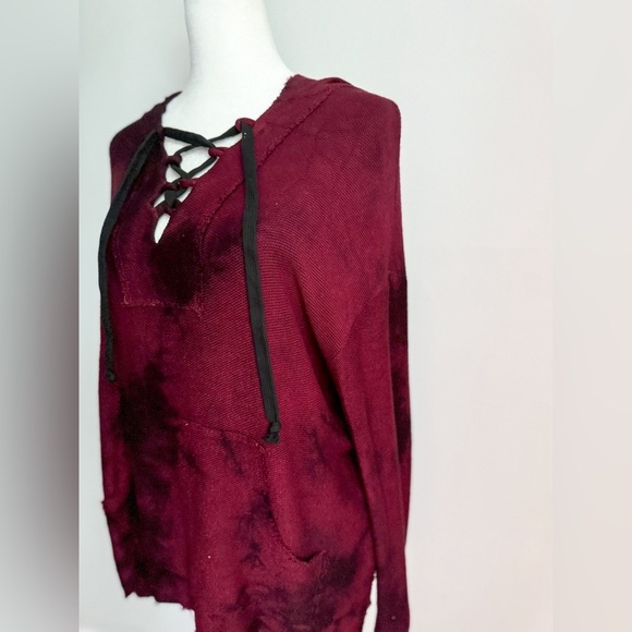 Burgundy Tie Dye Knit Hoodie - Picture 2 of 5